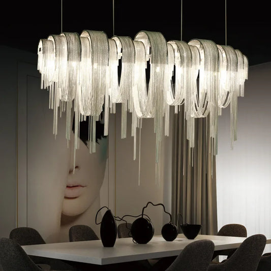 Modern Lustre Chrome Tassel Led Chandelier Lighting Living Dining Room Decor Led Chandeliers Lamp Loft Hanging Lights Luminaire
