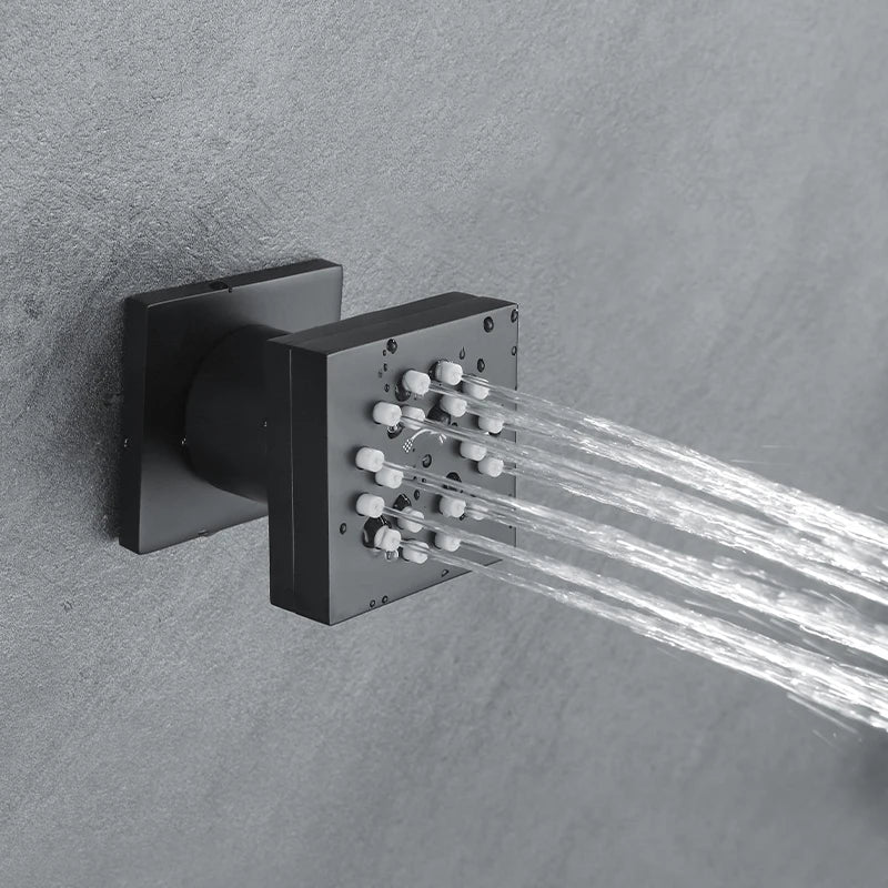 MMOOKA Black Square Body Rain Shower Spray Jets Bathroom Solid Brass Head Sprayer Set Saving Water Massage Jet System MMOOKA.COM