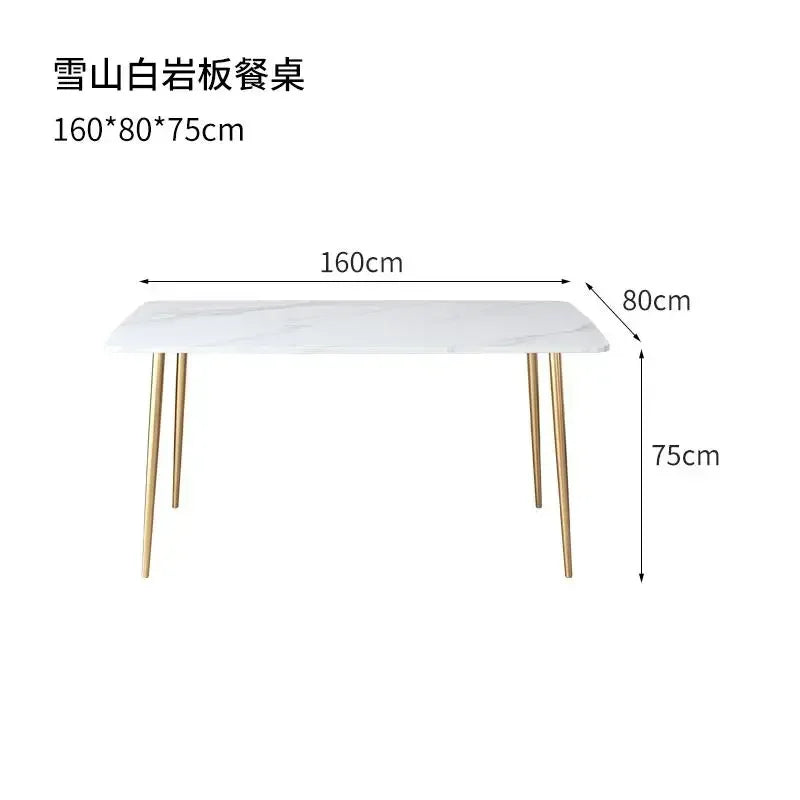 MMOOKA Nordic White Dining Table Decor Gold Legs Living Room Design Dining Table Aesthetic Marble Top Mesa Comedor Household Essentials