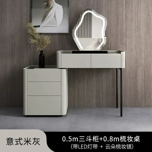 MMOOKA Italian Minimalist Dressing Table Modern Bedroom Mirror Jewelry Box Password Lock