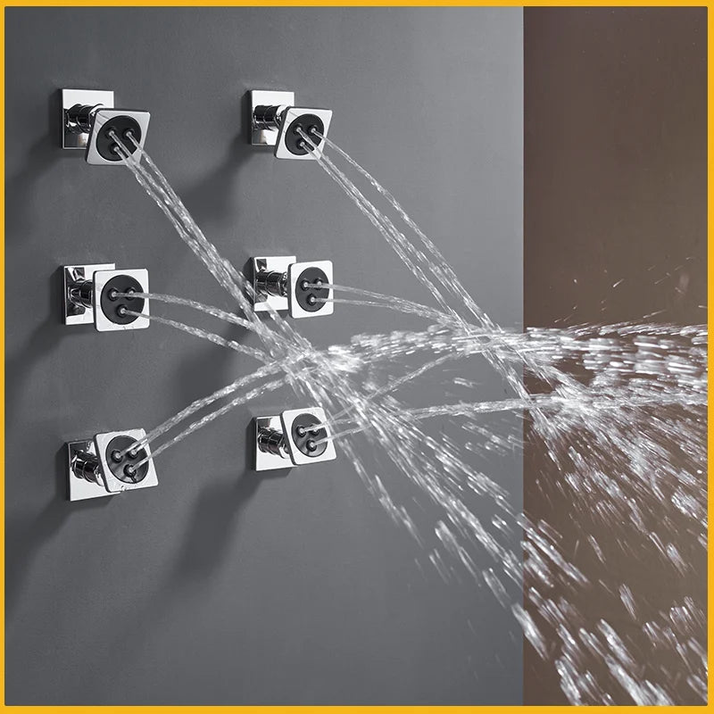 MMOOKA Chrome Black Body Sprays Square Shower Spa Massage Body Jets Rose Gold Concealed Shower Spray Head Faucet Accessory Brushed Gold MMOOKA.COM
