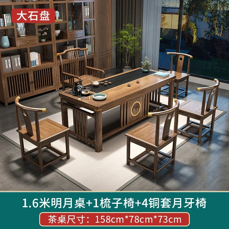 MMOOKA Solid Wood Table-Chair Set New Chinese Household One Table Five Chairs Kung Fu Tea Brewing Sets