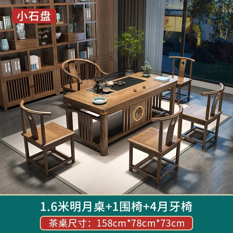 MMOOKA Solid Wood Table-Chair Set New Chinese Household One Table Five Chairs Kung Fu Tea Brewing Sets