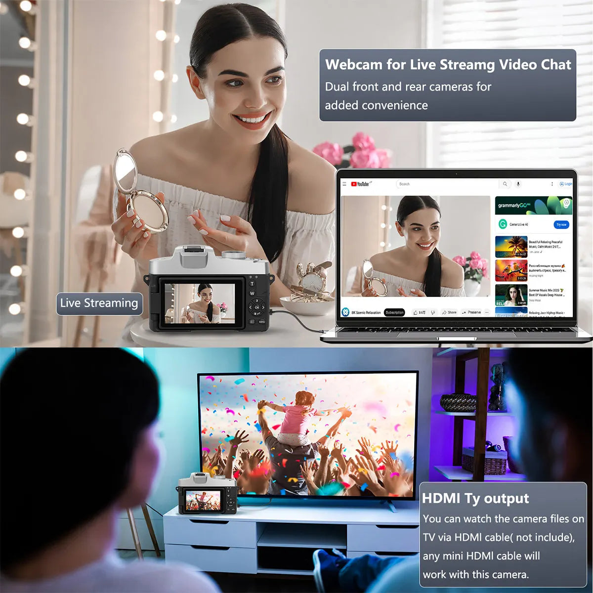MMOOKA 6K Digital Camera for Photography and Video Autofocus Anti-Shake 84MP YouTube Vlogging Camera 3'' 180° Flip Screen with Flash