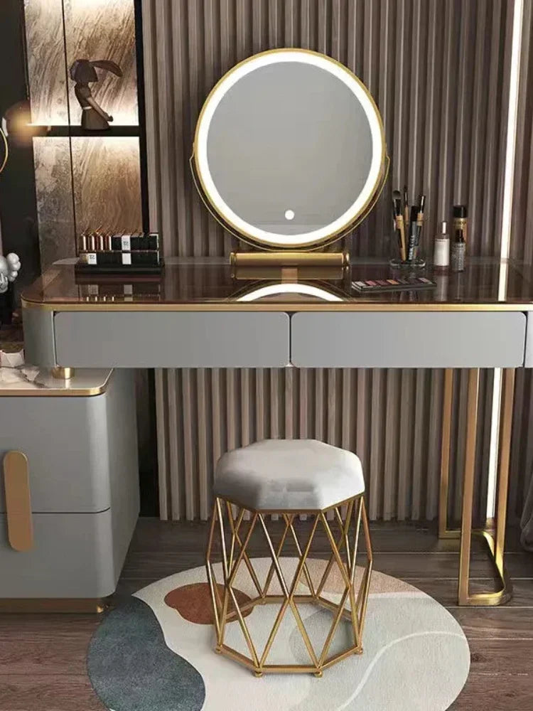 MMOOKA Vanity Desk Modern Dresser Table LED Mirros Household Bedroom Dressing Table Density Board Makeup Table With Mirror Furniture