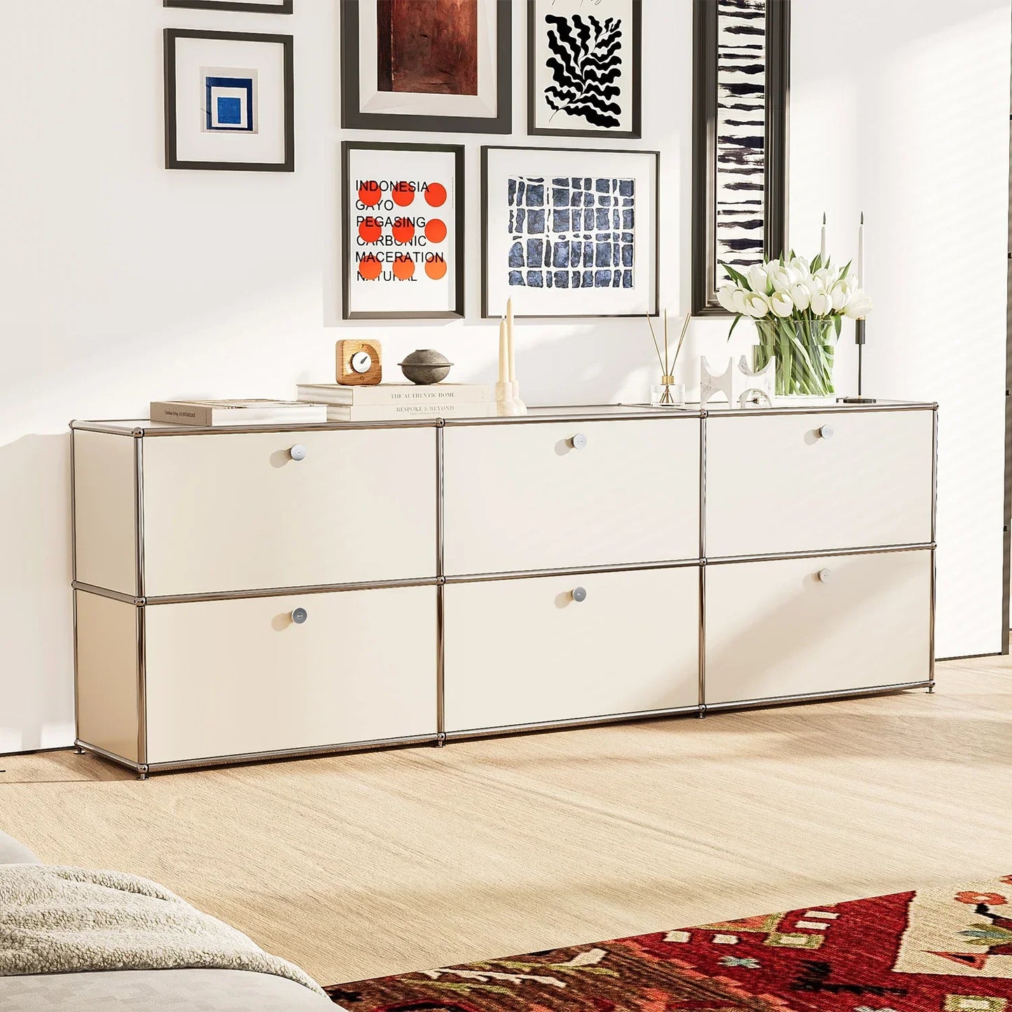 MMOOKA Storage Cabinet with 2/3/6 Haller Nightstand Modular Furniture Bed Side Table Holder Stainless Steel Metal Board for Living Room