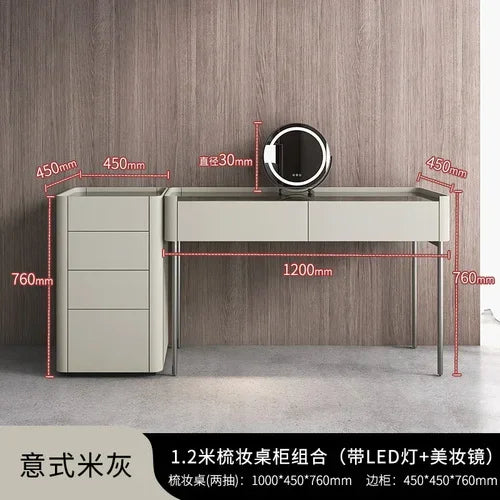 MMOOKA Italian Minimalist Dressing Table Modern Bedroom Mirror Jewelry Box Password Lock