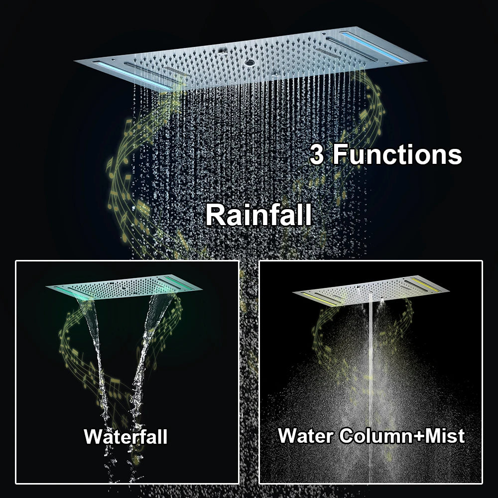ANTNX M Boenn 4 Functions Shower System Set Embedded Ceiling 638*338mm LED Shower Head Rainfall Bathroom Faucets Thermostatic Diverter ANTNX.COM
