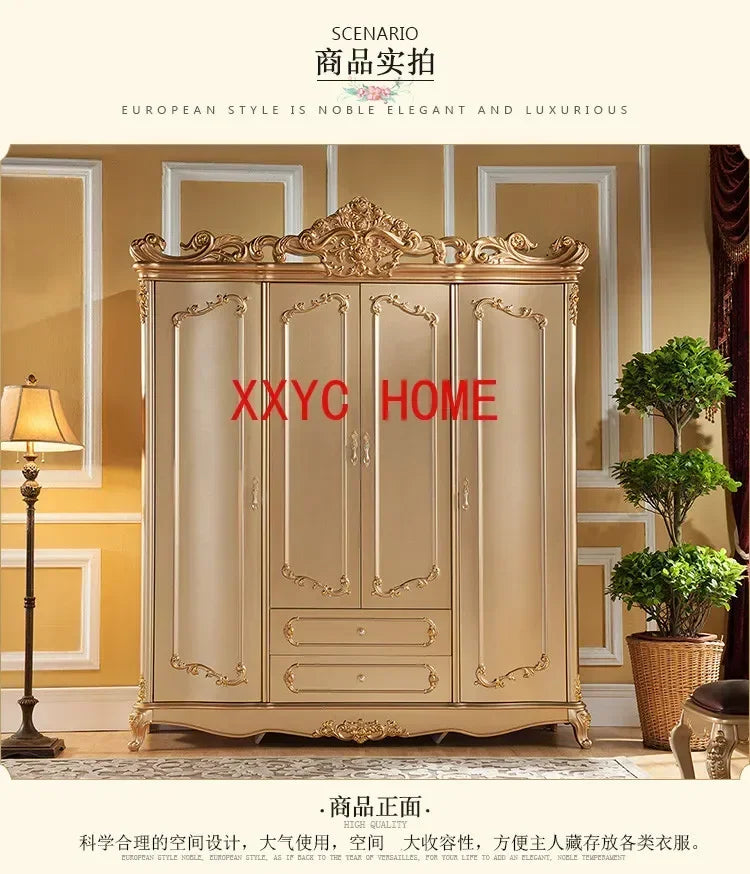 MMOOKA European-Style Four-Door Champagne Gold Wardrobe 1.8 M French Luxury Wardrobe Luxury