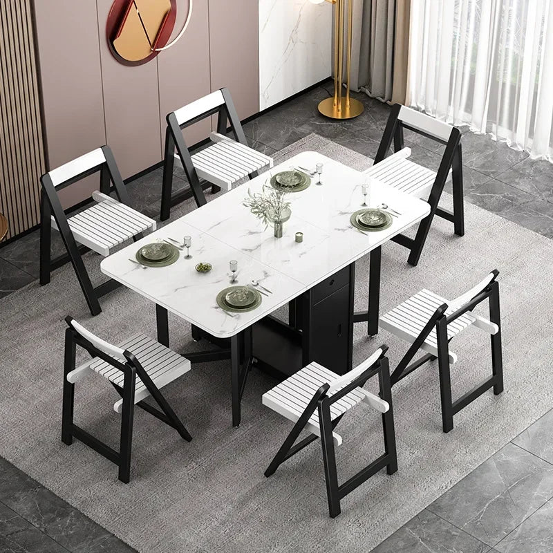MMOOKA Fashion White Color Folding Dining Table Furniture  Multifunctional Rectangle Foldable Dining Table Folding Chairs