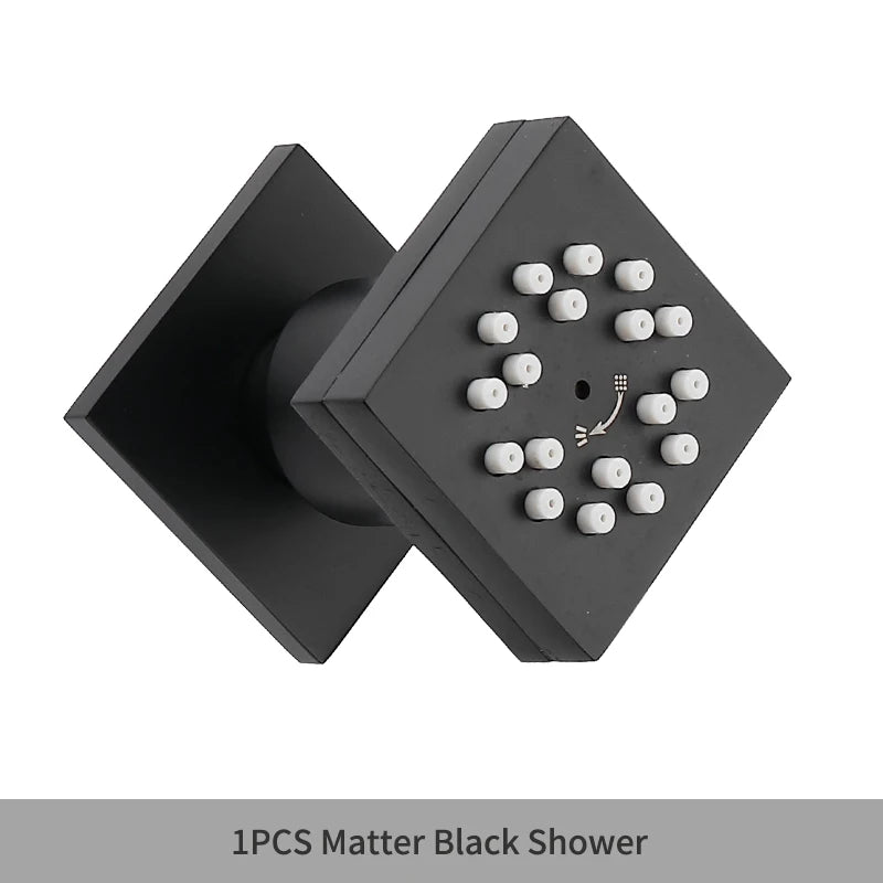 MMOOKA Black Square Body Rain Shower Spray Jets Bathroom Solid Brass Head Sprayer Set Saving Water Massage Jet System MMOOKA.COM