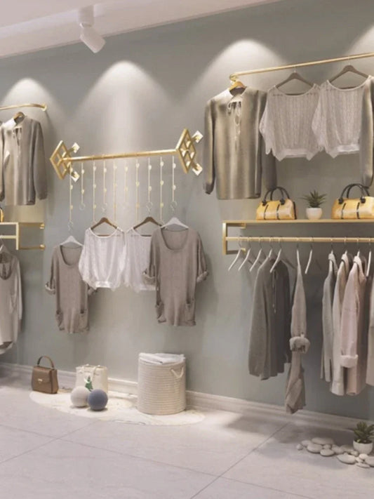 MMOOKA Wall mounted display racks for men and women's clothing in clothing stores, wall mounted shelves, combined hanging racks