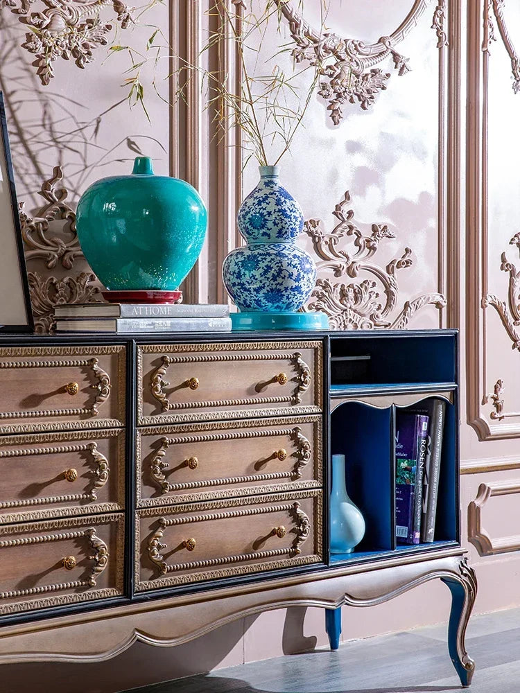 MMOOKA Antique Carved Storage Vintage Imported Solid Wood High-End Villa Furniture