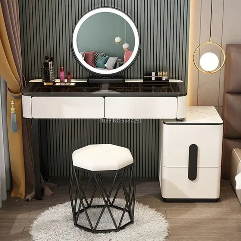 MMOOKA Vanity Desk Modern Dresser Table LED Mirros Household Bedroom Dressing Table Density Board Makeup Table With Mirror Furniture