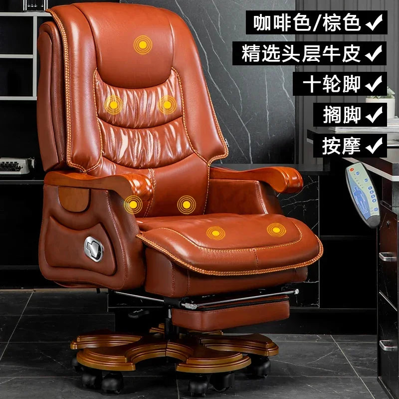 MMOOKA Luxury Leather Boss Office Chair Ergonomic Orange Office Chair With Footrest Sleep Comfort Cadeira Gamer Office Desk Furniture
