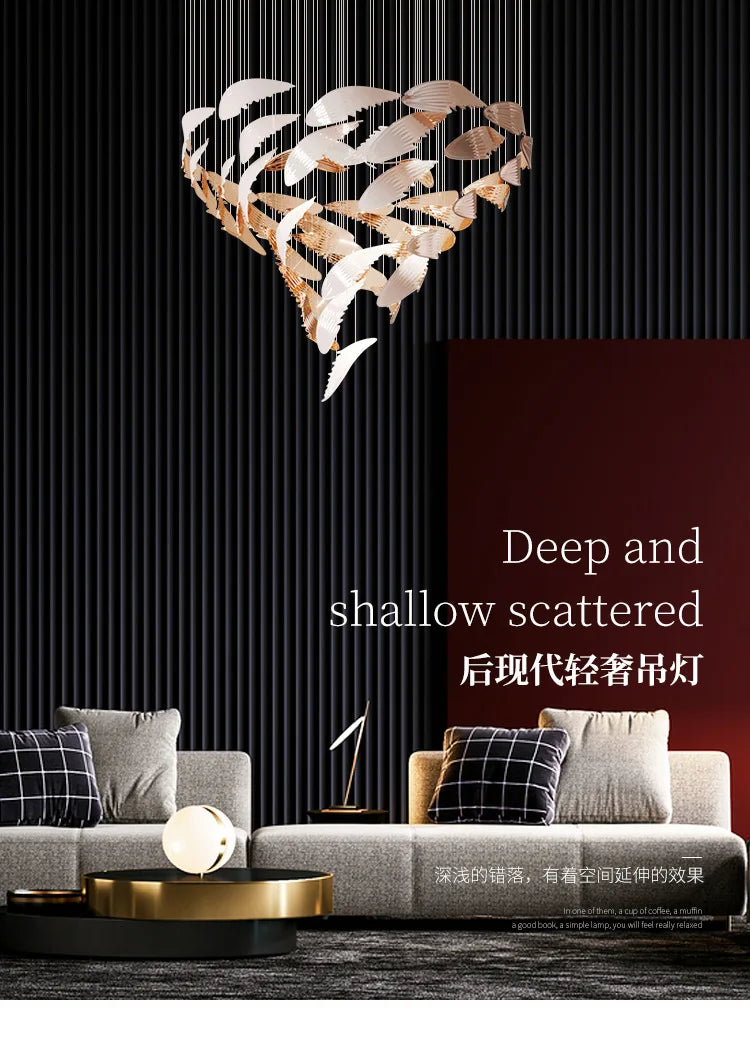 Modern light luxury living room villa duplex building hotel lobby sales department decoration hollow staircase long chandelier