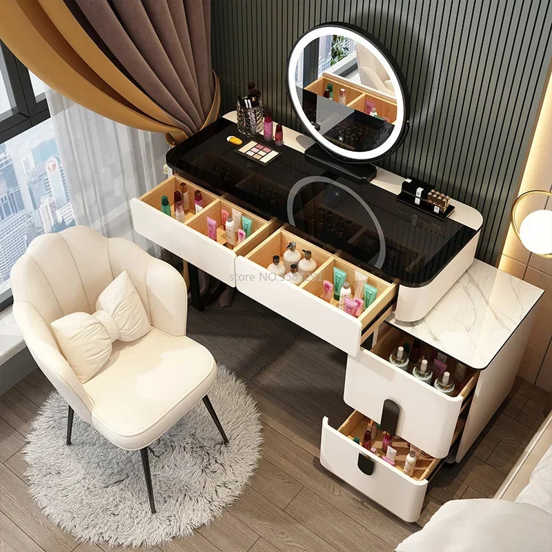 MMOOKA Vanity Desk Modern Dresser Table LED Mirros Household Bedroom Dressing Table Density Board Makeup Table With Mirror Furniture