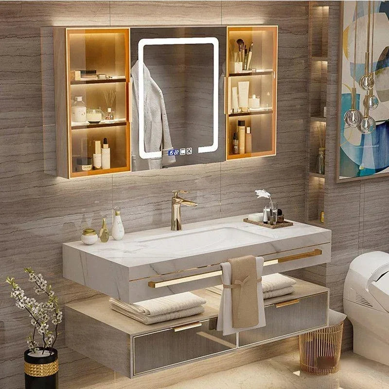 ANTNX Modern Slate Bathroom Cabinet with Smart Mirror Ceramic Double Washbasin Bathroom Vanity Cabinets Under Sink Bathroom Furniture ANTNX.COM