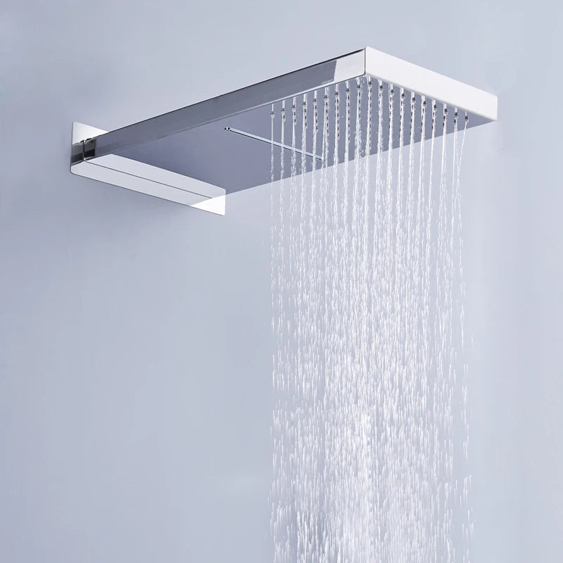 Bakala Luxury Rain& Waterfall Shower head Stainless Steel Shower Mixer Faucet Taps with 2 Ways Mixer Valve Chrome Finish chromed