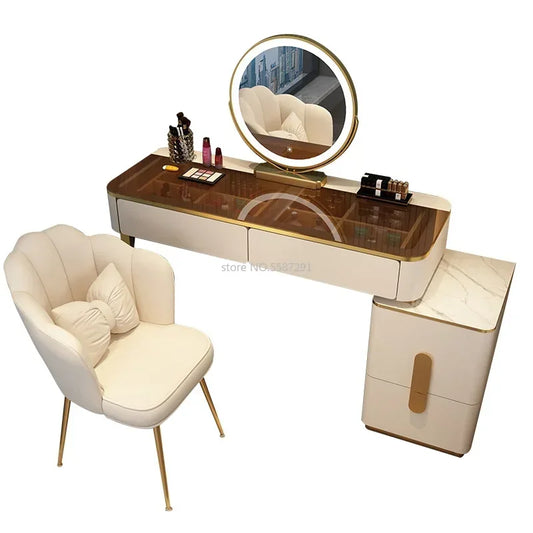 MMOOKA Vanity Desk Modern Dresser Table LED Mirros Household Bedroom Dressing Table Density Board Makeup Table With Mirror Furniture