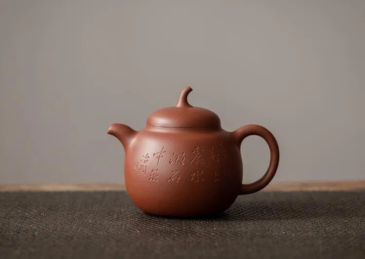 Cha Xiang Ji Purple Sand Pot Yang Fei No. 4 Well Bottom Groove Clear Carved Jingzhou Melon Pear