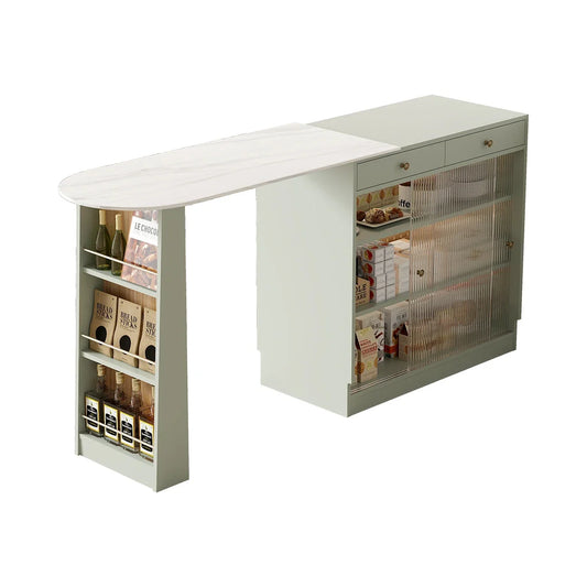 MMOOKA Retractable European Stone Plate Sideboard Cabinet Green Dining Table Small Apartment Furniture