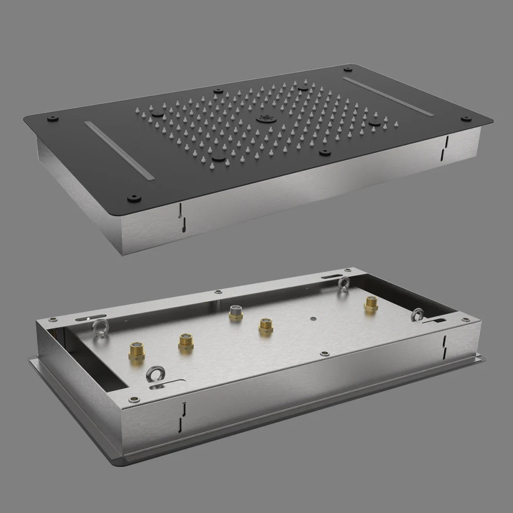 MMOOKA LED Ceiling Shower Head 27.56"x14.96" Matte Black Embedded Showerhead Massage Rainfall Waterfall Bubble Mist Stainless Steel MMOOKA.COM