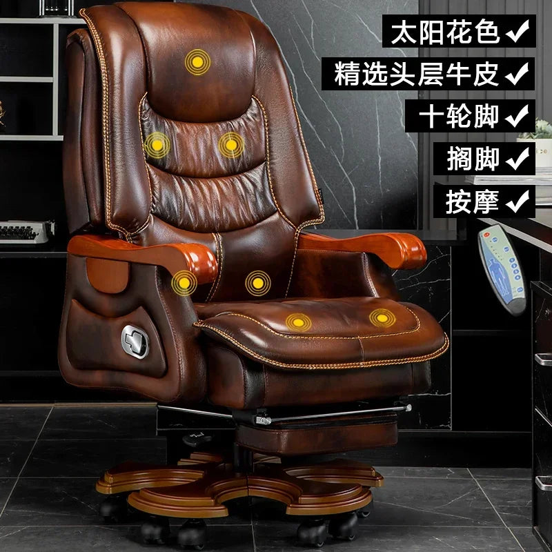 MMOOKA Luxury Leather Boss Office Chair Ergonomic Orange Office Chair With Footrest Sleep Comfort Cadeira Gamer Office Desk Furniture