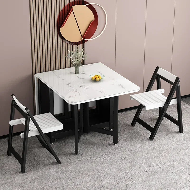 MMOOKA Fashion White Color Folding Dining Table Furniture  Multifunctional Rectangle Foldable Dining Table Folding Chairs