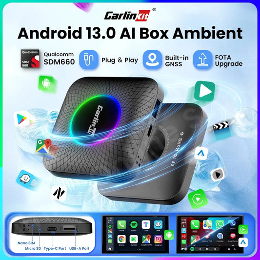 MMOOKA Carlinkit Tv Box SDM660 Qualcomm 8 Core Android 13 CarPlay Android Auto Wireless Adapter Support Online Video USB-A Port Youtube