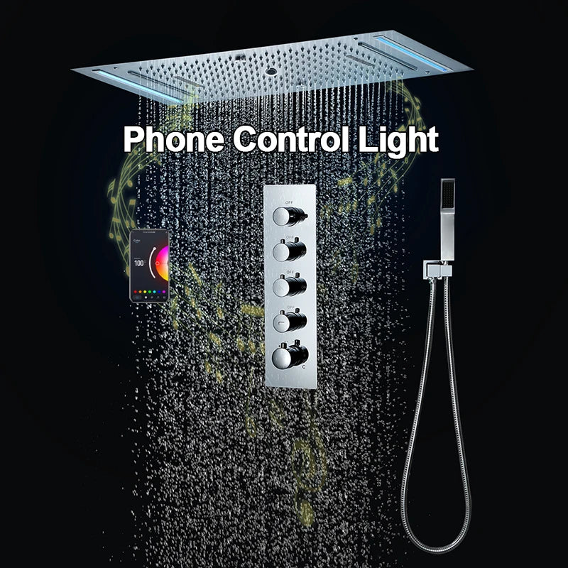 ANTNX M Boenn 4 Functions Shower System Set Embedded Ceiling 638*338mm LED Shower Head Rainfall Bathroom Faucets Thermostatic Diverter ANTNX.COM