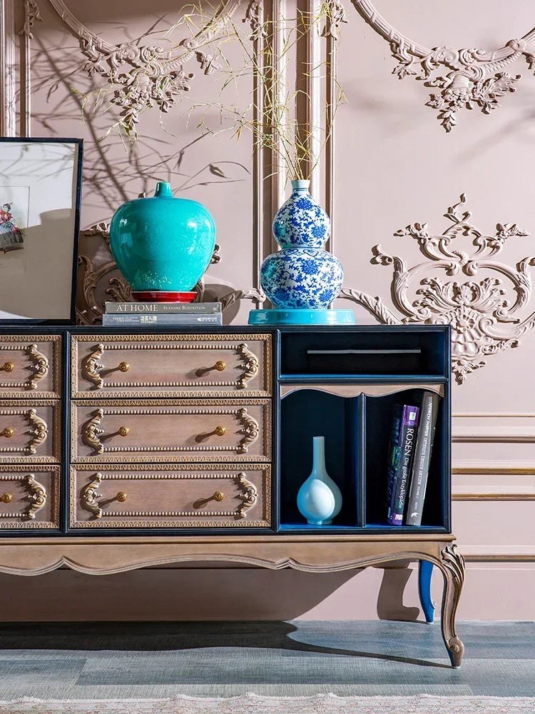 MMOOKA Antique Carved Storage Vintage Imported Solid Wood High-End Villa Furniture