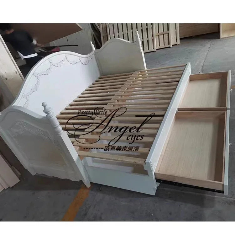 MMOOKA American Style French Style Retro Distressed Carved Multi-Functional Boys and Girls Stretchable Storage Sofa Bed