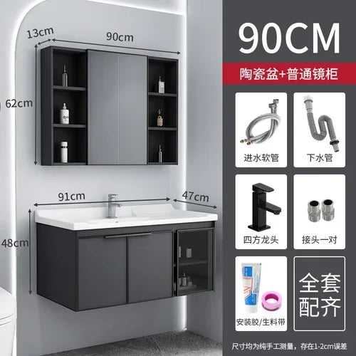 MMOOKA Luxury Full Sets Cabinets Washbasin Countertop Sink Black Bathroom Cabinets Faucets Hanging Mobili Da Bagno Auxiliary Furniture