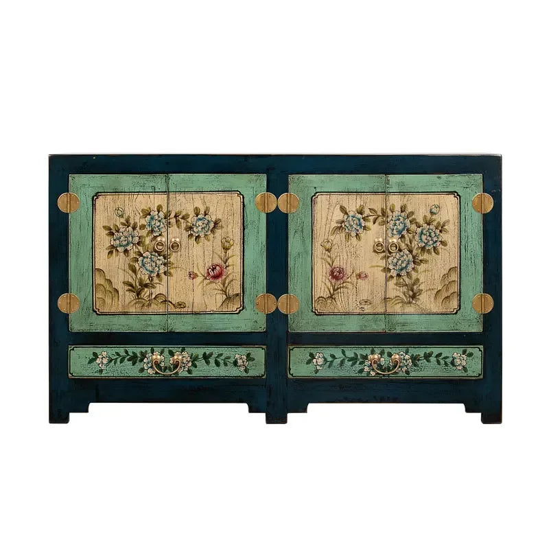 MMOOKA Chinese Painted Furniture Solid Wood Locker Vintage Cabinet Distressed New Chinese Style Side Cabinet