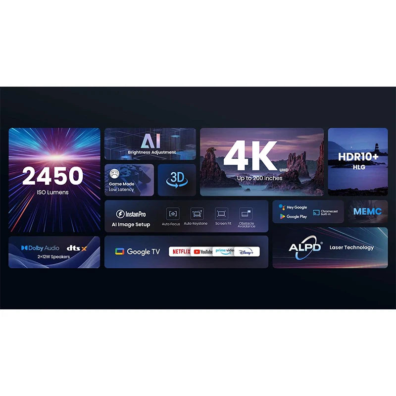 ANTNX Dangbei Mars Pro 2 Projector Native 4K HDR10+ DLP Laser Cinema 2450 ISO Lumen Google TV Android For Home Global Version Theater ANTNX.COM