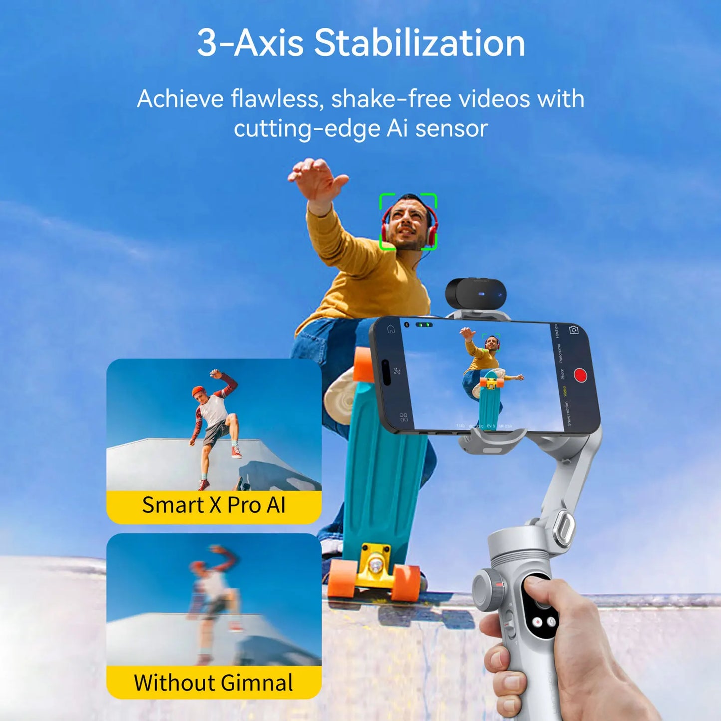 MMOOKA AOCHUAN Smart Xpro AI Tracking Sensor Gimbal No App Smartphone Gimbal Stabilizer 3-axis Stabilizer for iPhone&Android Phone Grey