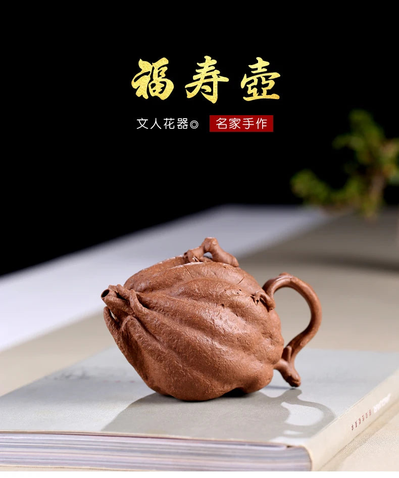 Xiyin Taofu Yixing Purple Clay Teapot Famous Huang Dong Handmade Buddha's Hand Pot Fushou Pot Literati Flower Goods Teapot Tea S
