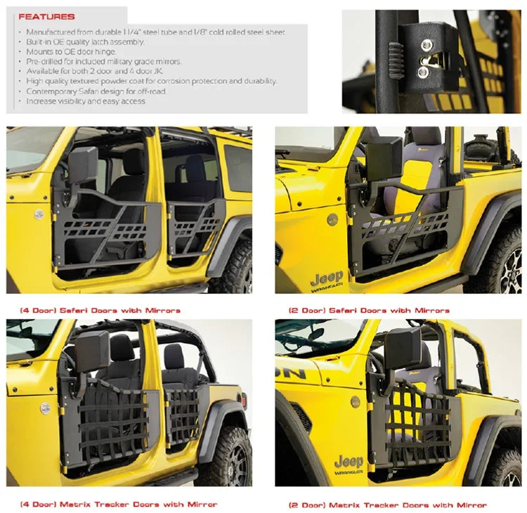 Ksc Auto Off Road Wrangler Accessories Tubular Doors For Jeep Wrangler Jk Jl With Mirror