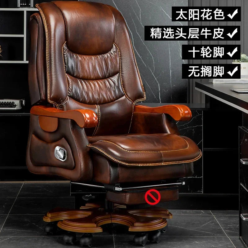 MMOOKA Luxury Leather Boss Office Chair Ergonomic Orange Office Chair With Footrest Sleep Comfort Cadeira Gamer Office Desk Furniture