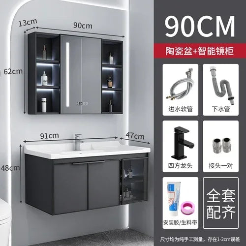 MMOOKA Luxury Full Sets Cabinets Washbasin Countertop Sink Black Bathroom Cabinets Faucets Hanging Mobili Da Bagno Auxiliary Furniture