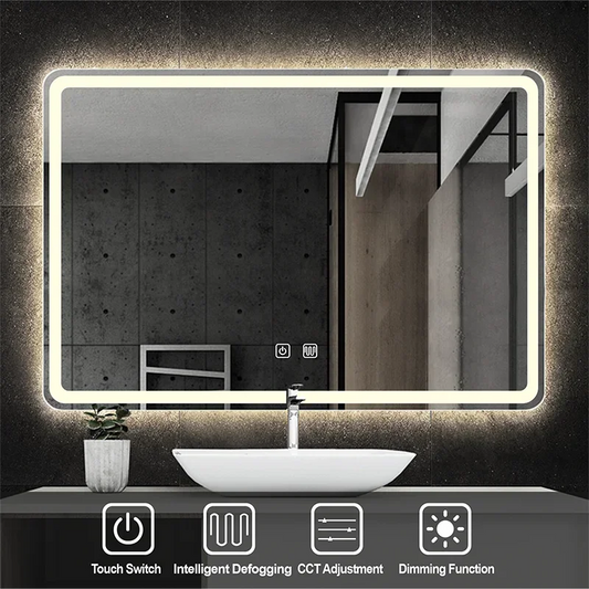 MMOOKA Rectangle Bathroom Smart Mirror WIth Three Color LED Light Anti-fog Makeup Mirror Backlight Touch Switch Dimming Vanity Mirrors