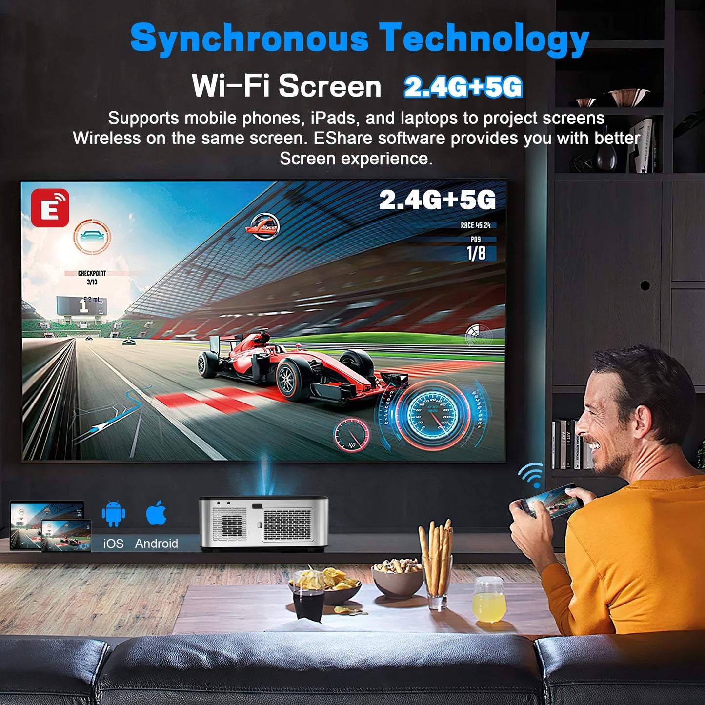 HORLAT 35000Lumenes Android 4K Projector 8K Decode Video Audio Home Theater AutoFocus Keystone 5G WiFi Portable Proyector Beamer