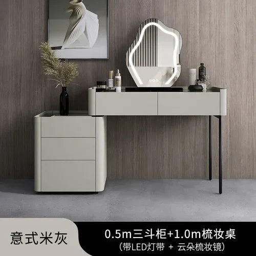 MMOOKA Italian Minimalist Dressing Table Modern Bedroom Mirror Jewelry Box Password Lock