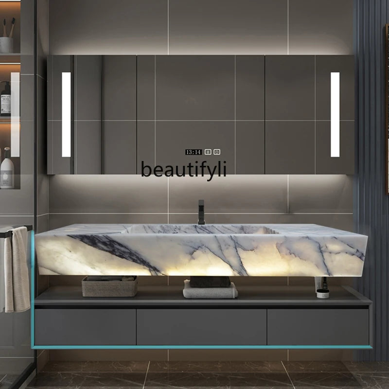 ANTNX Customizable light luxury natural marble basin integrated wash basin bathroom simple wall-mounted transparent wash basin ANTNX.COM