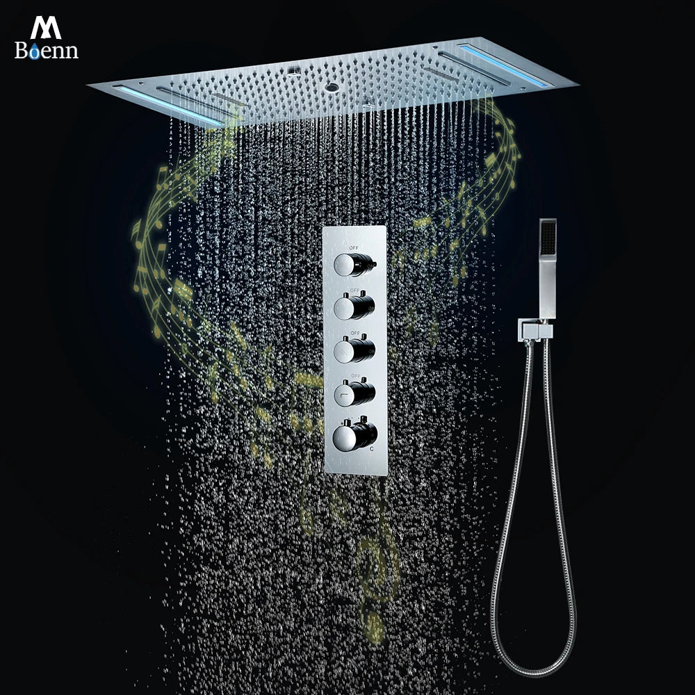 ANTNX M Boenn 4 Functions Shower System Set Embedded Ceiling 638*338mm LED Shower Head Rainfall Bathroom Faucets Thermostatic Diverter ANTNX.COM
