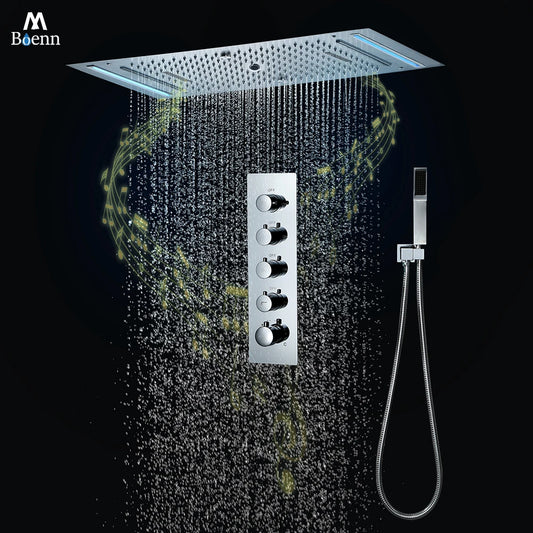 ANTNX M Boenn 4 Functions Shower System Set Embedded Ceiling 638*338mm LED Shower Head Rainfall Bathroom Faucets Thermostatic Diverter ANTNX.COM