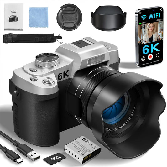 MMOOKA 6K Digital Camera for Photography and Video Autofocus Anti-Shake 84MP YouTube Vlogging Camera 3'' 180° Flip Screen with Flash