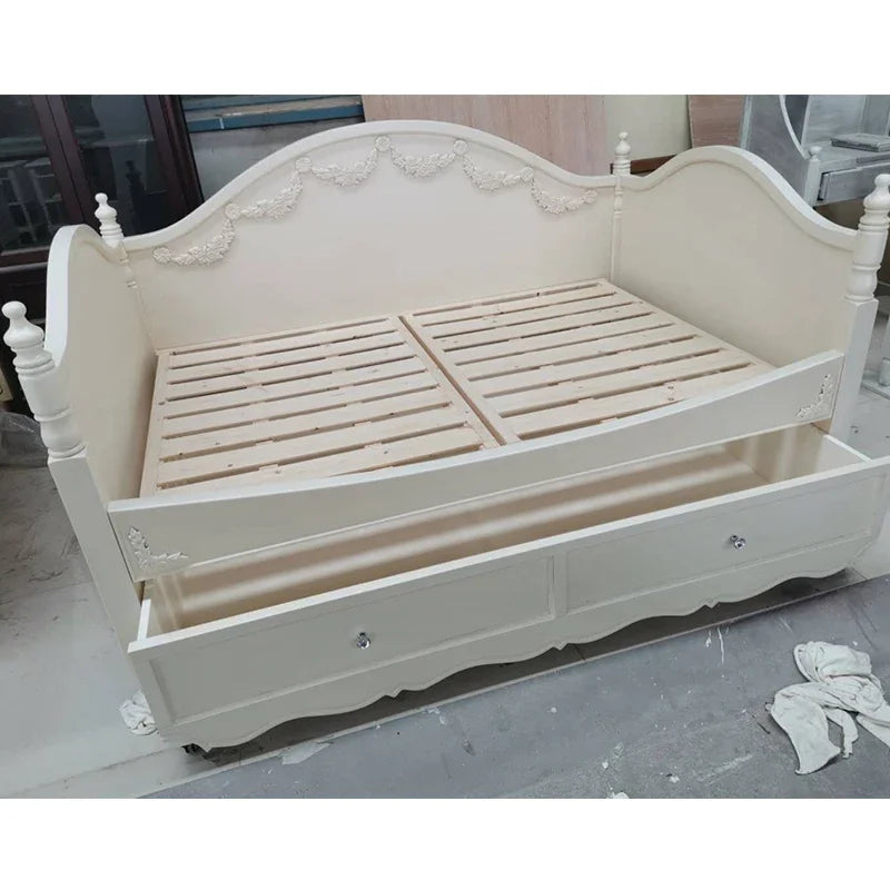 MMOOKA American Style French Style Retro Distressed Carved Multi-Functional Boys and Girls Stretchable Storage Sofa Bed