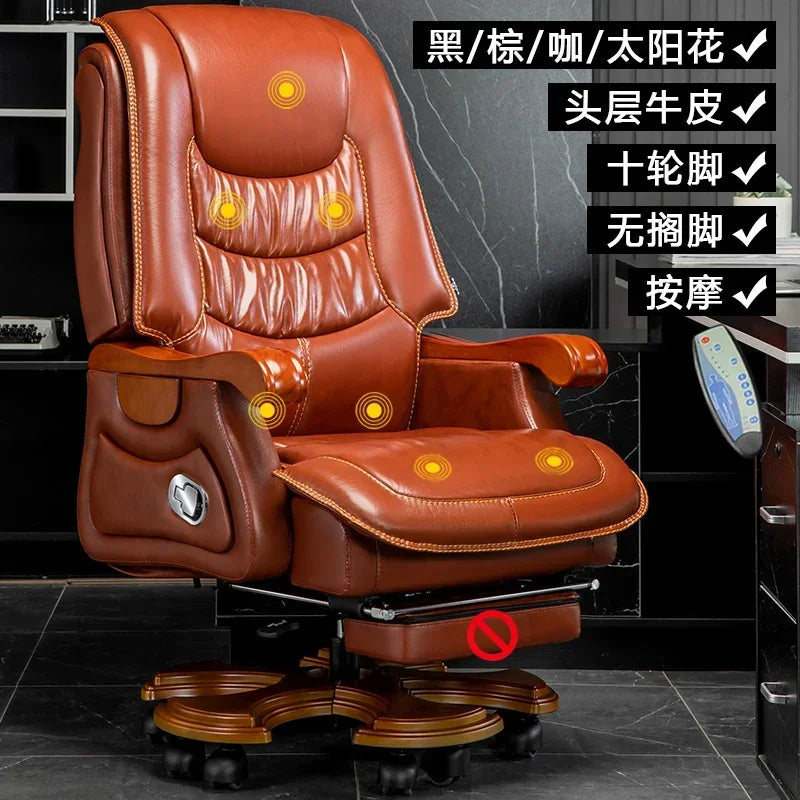 MMOOKA Luxury Leather Boss Office Chair Ergonomic Orange Office Chair With Footrest Sleep Comfort Cadeira Gamer Office Desk Furniture